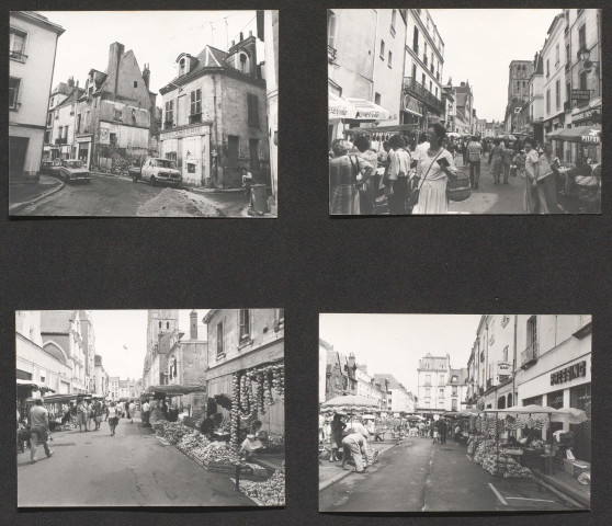 Boulangerie 9 rue du Président Merville avant destruction ; fête de la Sainte-Anne, foire à l'ail : rue de Châteauneuf et place du Grand Marché.