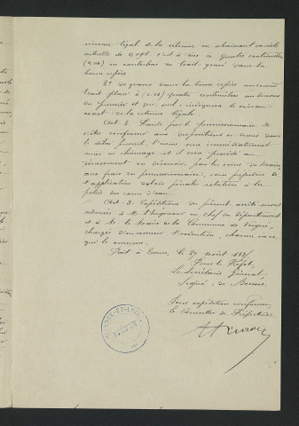 Travaux réglementaires. Mise en demeure d'exécution (27 août 1875)