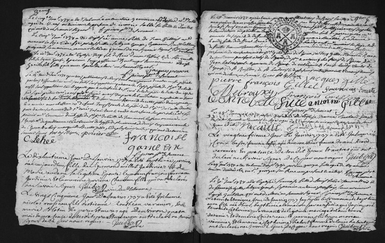 Baptêmes, mariages, sépultures, 1737 - Les années 1716-1736 sont lacunaires dans la collection du greffe