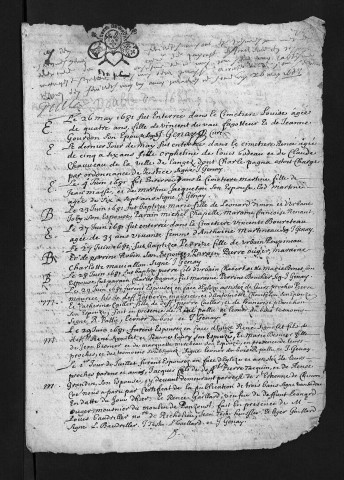 Collection du greffe. Baptêmes, mariages, sépultures, 1681 - Les années 1677-1680 sont lacunaires dans cette collection
