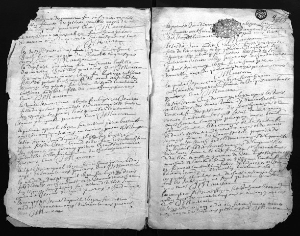 Collection du greffe. Baptêmes, mariages, sépultures, 1692 - Les années 1680-1691 sont lacunaires dans cette collection