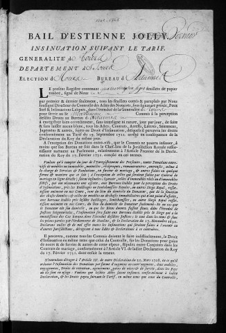 Centième denier et insinuations suivant le tarif (26 juin 1742-6 juin 1746)