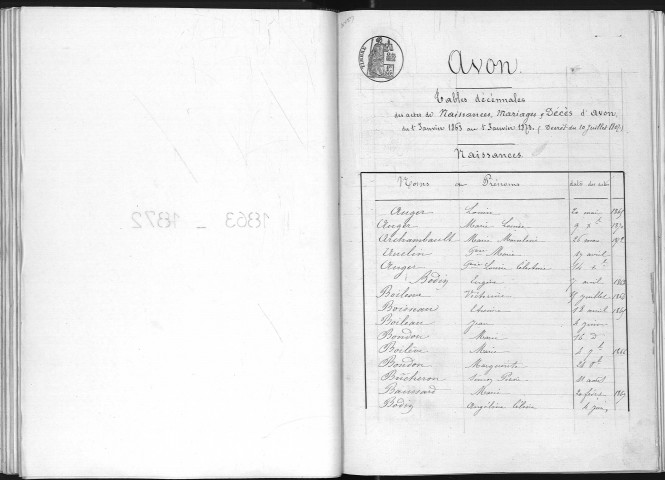 Naissances, mariages, décès