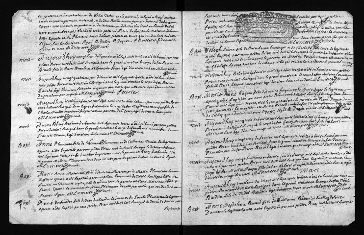 Collection du greffe. Baptêmes, mariages, sépultures, 1713