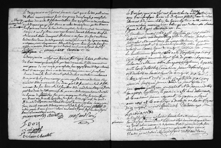 Collection du greffe. Baptêmes, mariages, sépultures, 1768