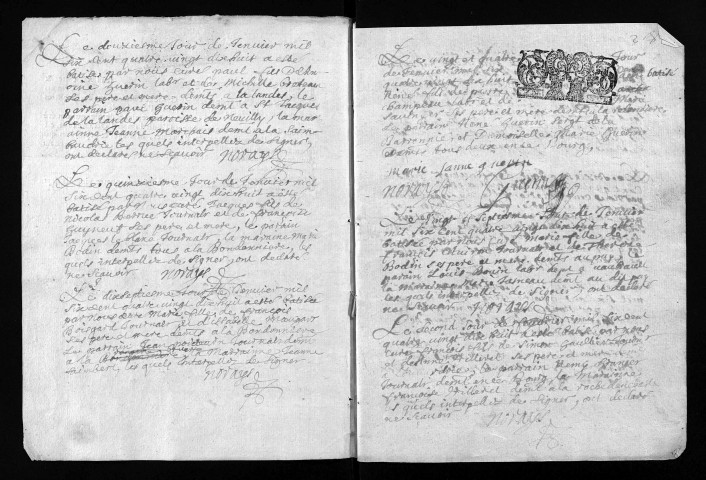 Collection du greffe. Baptêmes, mariages, sépultures, 1698 - L'année 1697 est lacunaire dans cette collection