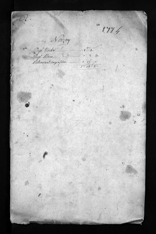 Collection du greffe. Baptêmes, mariages, sépultures, 1774