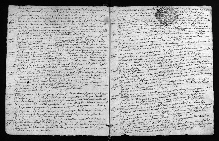 Collection du greffe. Baptêmes, mariages, sépultures, 1723-1727