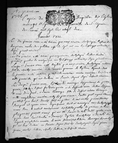 Baptêmes, mariages, sépultures, 1720-1722