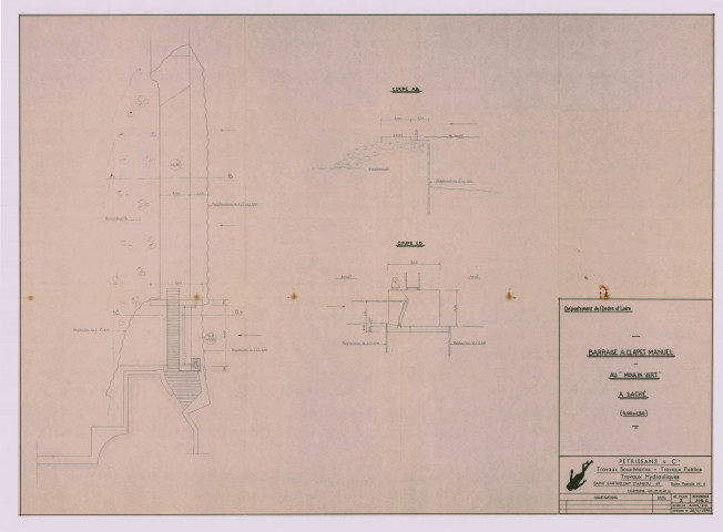 Passerelle et barrage à clapet manuel au Moulin vert : plans (1977-1979)