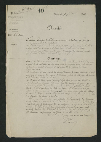 Travaux réglementaires. Mise en demeure d'exécution (5 juillet 1860)