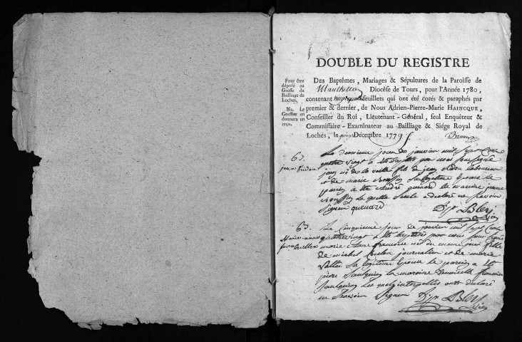 Collection du greffe. Baptêmes, mariages, sépultures, 1780