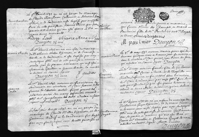 Collection communale. Baptêmes, mariages, sépultures, 1693-1736