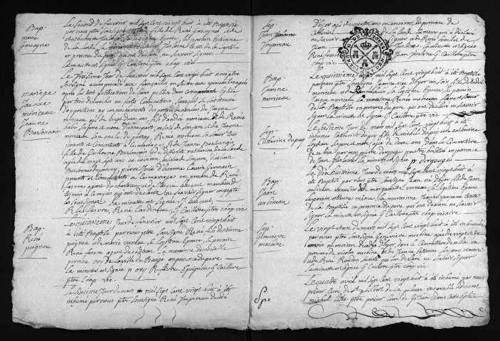 Collection du greffe. Baptêmes, mariages, sépultures, 1728