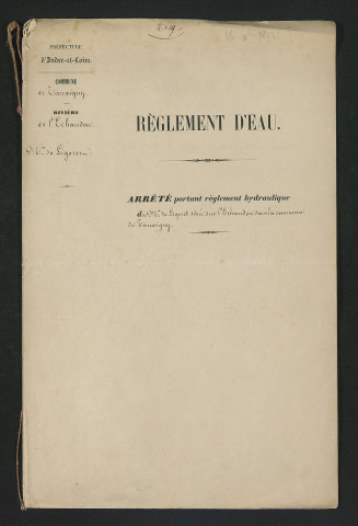 Arrêté préfectoral valant règlement d'eau (16 décembre 1853)