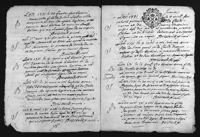Baptêmes, mariages, sépultures, 1731
