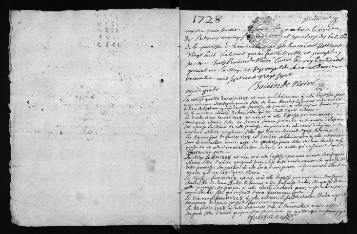Baptêmes, mariages, sépultures, 1728-1735