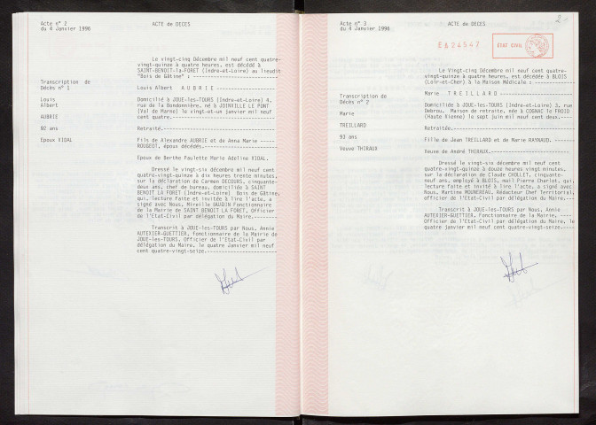 Décès, 1996