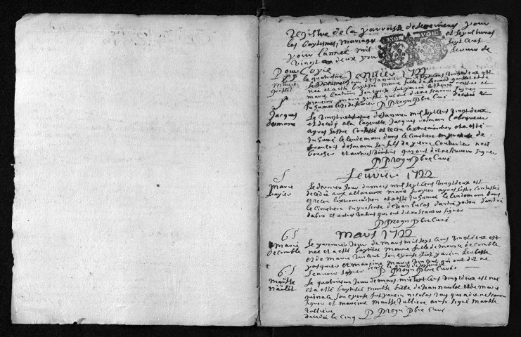 Baptêmes, mariages, sépultures, 1722