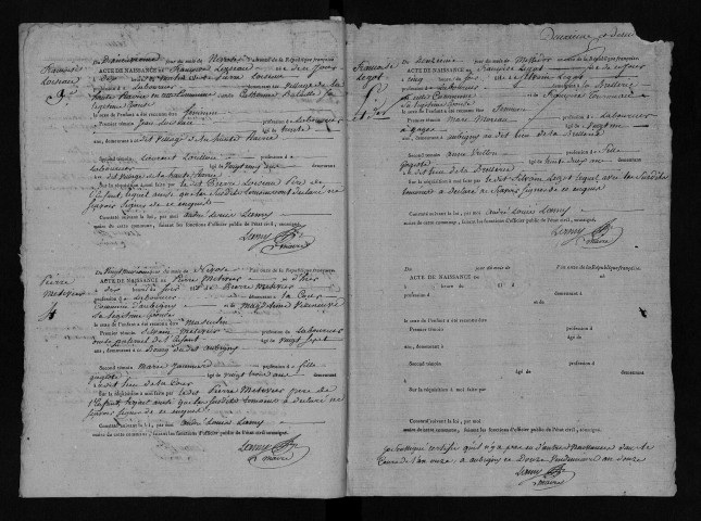 Aubigny : naissances, mariages, décès, an XI-1823 (date de rattachement à la commune de Loché-sur-Indrois)