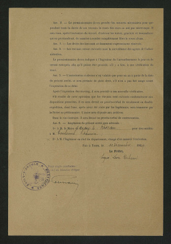 Arrêté préfectoral autorisant le remplacement de la roue par une turbine (11 décembre 1929)