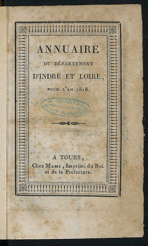 Annuaire du département de l'Indre-et-Loire - 1816.