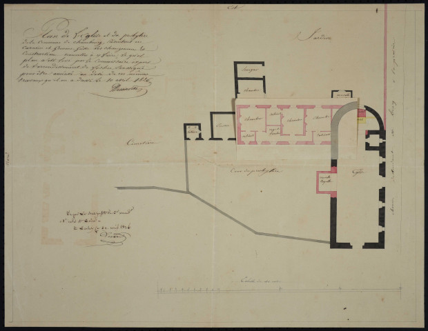 Plan d'ensemble de l'église et du presbytère.