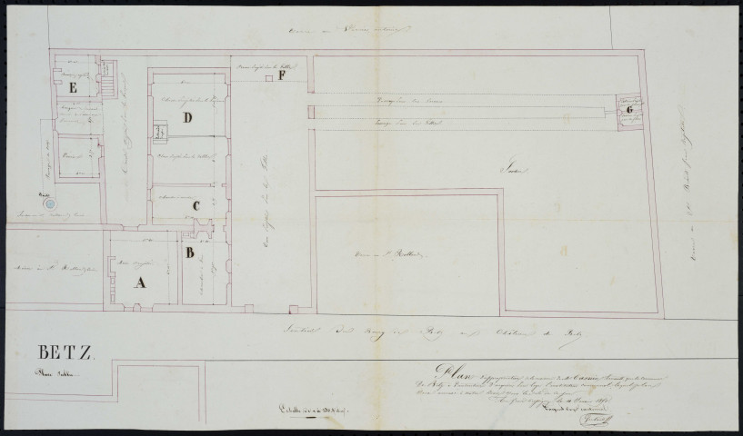 Projet d'acquisition d'une maison pour loger l'instituteur : 2 plans (1849). Plan géométrique d'une chambre haute pour loger l'instituteur (1861).