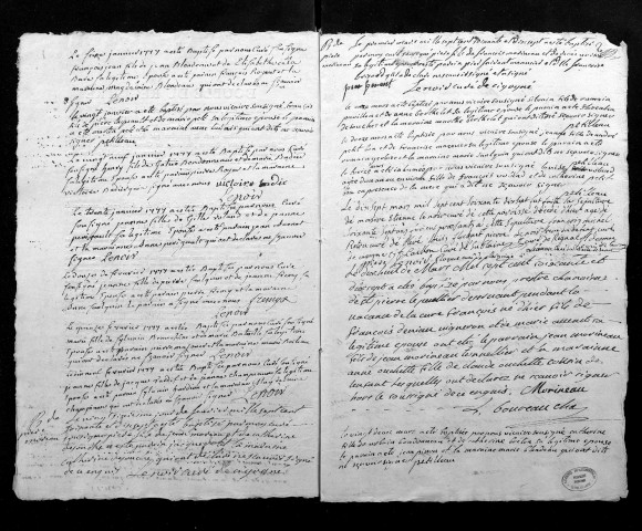 Collection du greffe. Baptêmes, mariages, sépultures, 1777-16 janvier 1778