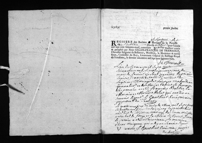 Collection du greffe. Baptêmes, mariages, sépultures, 1769