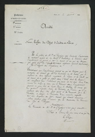 Arrêté préfectoral rejetant la modification de l'emplacement du déversoir (2 août 1861)