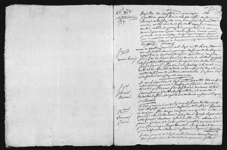 Collection du greffe. Baptêmes, mariages, sépultures, 1779