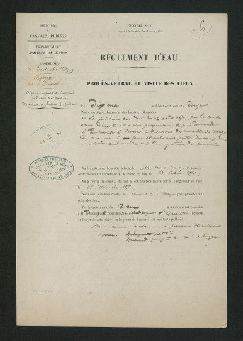 Déplacement du déversoir, visite de l'ingénieur (10 mai 1872)