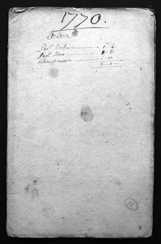 Collection du greffe. Baptêmes, mariages, sépultures, 1770