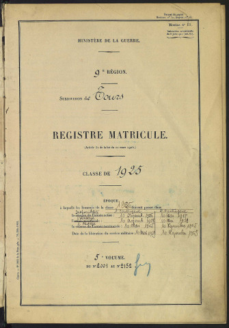 Classe 1925. Matricules n°2001-2152
