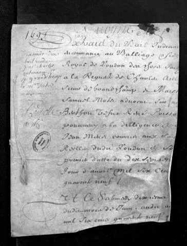Collection du greffe. Baptêmes, mariages, sépultures, 1695 - L'année 1694 est lacunaire dans cette collection