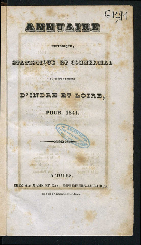Annuaire du département de l'Indre-et-Loire - 1841.