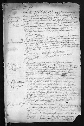 Collection du greffe. Baptêmes, mariages, sépultures, 1740-1741