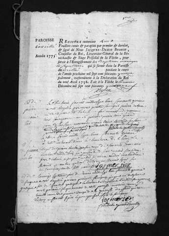 Collection du greffe. Baptêmes, mariages, sépultures, 1775