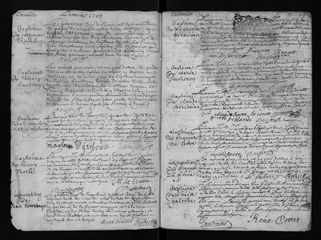 Collection communale. Baptêmes, mariages, sépultures, 1703-janvier 1704