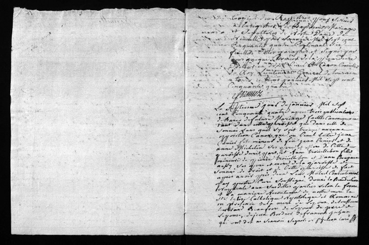 Collection du greffe. Baptêmes, mariages, sépultures, 1754