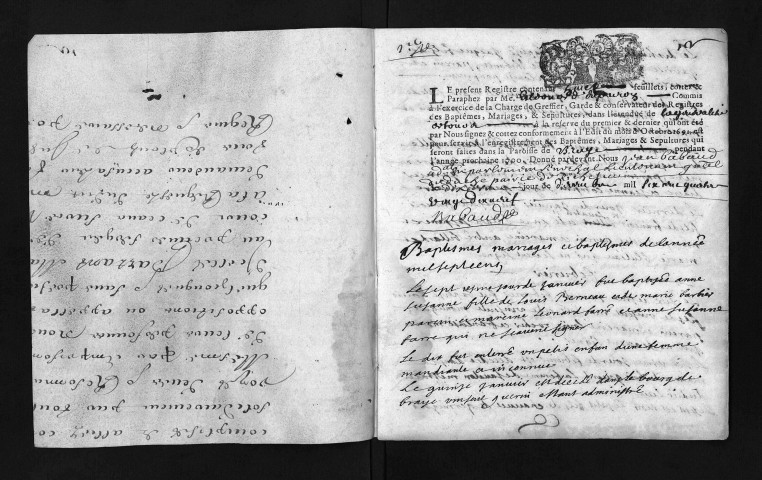 Collection du greffe. Baptêmes, mariages, sépultures, 1699 - Les années 1696-1698 sont lacunaires dans cette collection