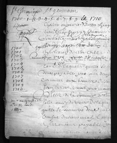 Baptêmes, mariages, sépultures, 1700-1710