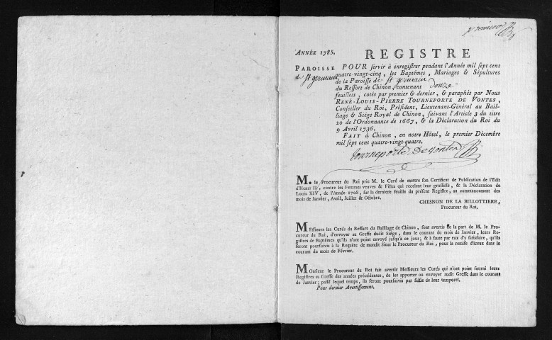 Baptêmes, mariages, sépultures, 1785