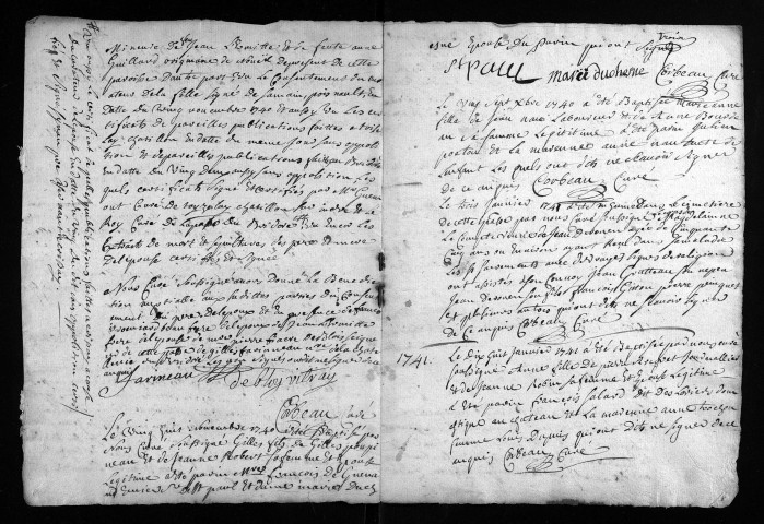 Baptêmes, mariages, sépultures, 1740-août 1741