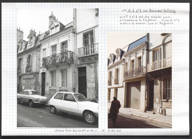5, 7 et 9 rue Bernard Palissy ; Les 7 et 9 ont été acheté pour extension de la Préfecture, sous le 4 sortie de secours pour la Préfecture.