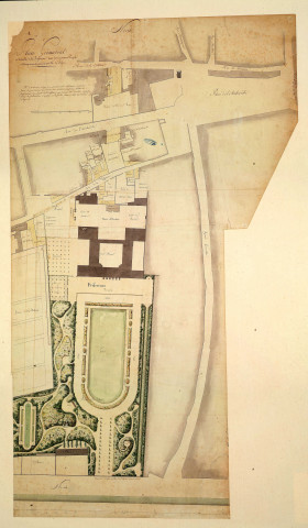 Projet d'aménagement de 1807 modifié : plan géométral et détaillé de la préfecture avec les nouveaux projets et changements demandés par le préfet, non signé.
