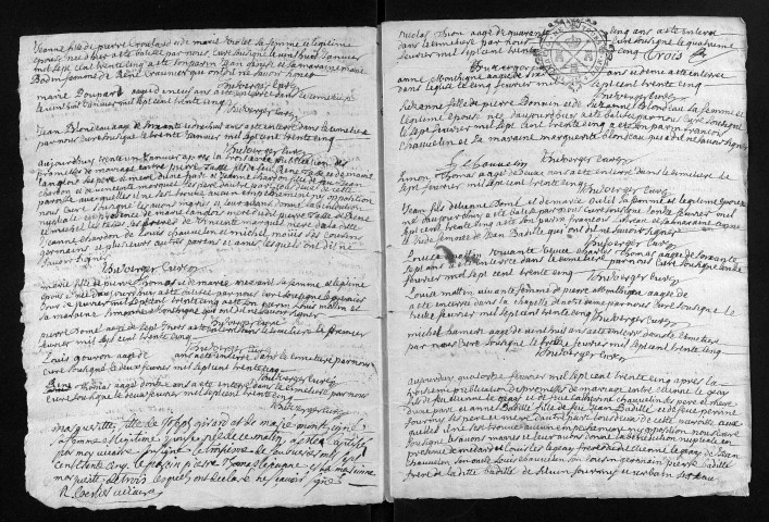 Baptêmes, mariages, sépultures, 1735