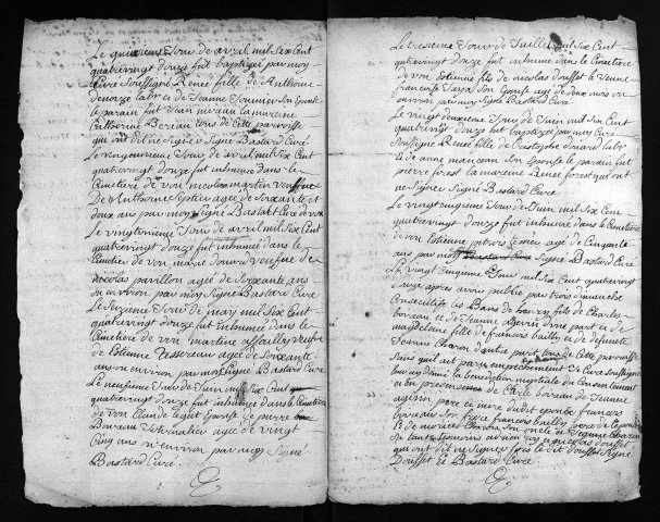 Baptêmes, mariages, sépultures, 1692 - Les années 1690-1691 sont lacunaires dans la collection du greffe