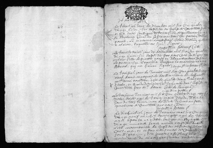 Collection du greffe. Baptêmes, mariages, sépultures, 1688-1690 - L'année 1687 est lacunaire dans cette collection